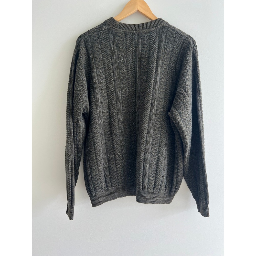 Oscar de la Renta L Green Cable Knit Crewneck Sweater 90s Dadcore Old Money - Picture 8 of 8